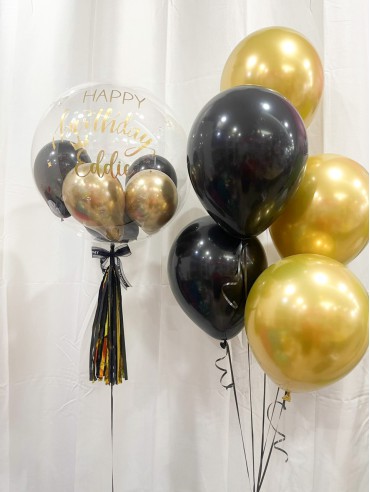 HELIUM BALLOON SET - BLACK & GOLD CHROME COLOUR 